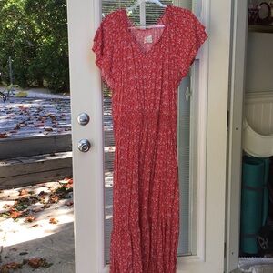 Red Floral Maxi Dress with Flutter Sleeves